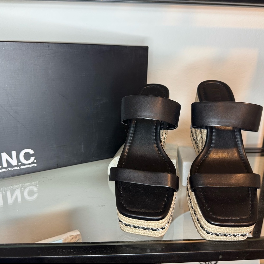 NIB INC NYANA Black Comfort Insole Wedge Espadrille Sandals - Size 8.5 - Picture 5 of 9